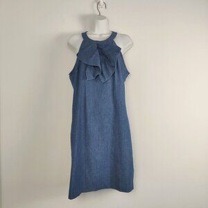 Women's Banana Republic Denim Ruffle Midi Dress Size 12 Bow Chest